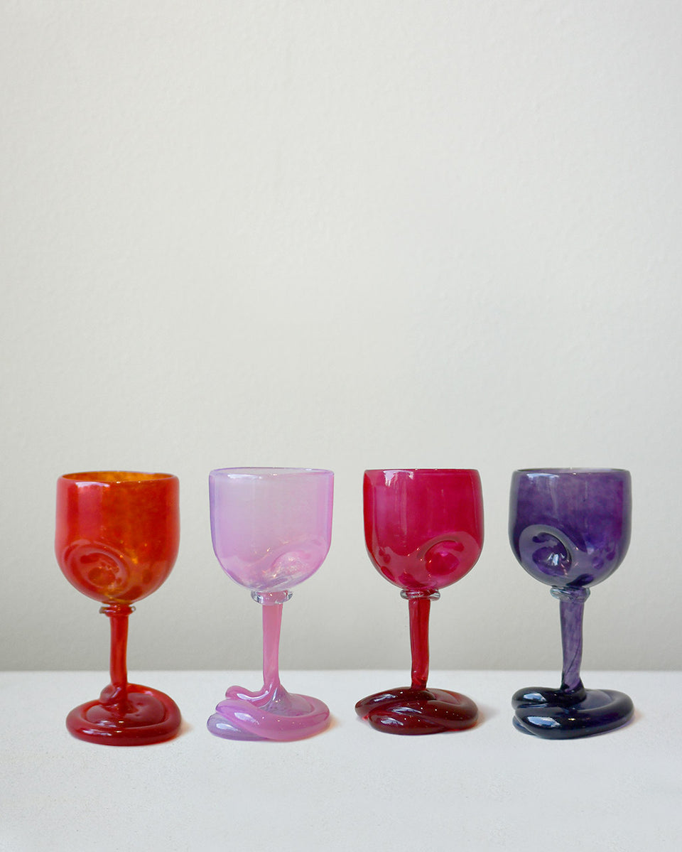 Thaw - Set of 4 Recycled Wine Glass in Red Pink Magenta Purple