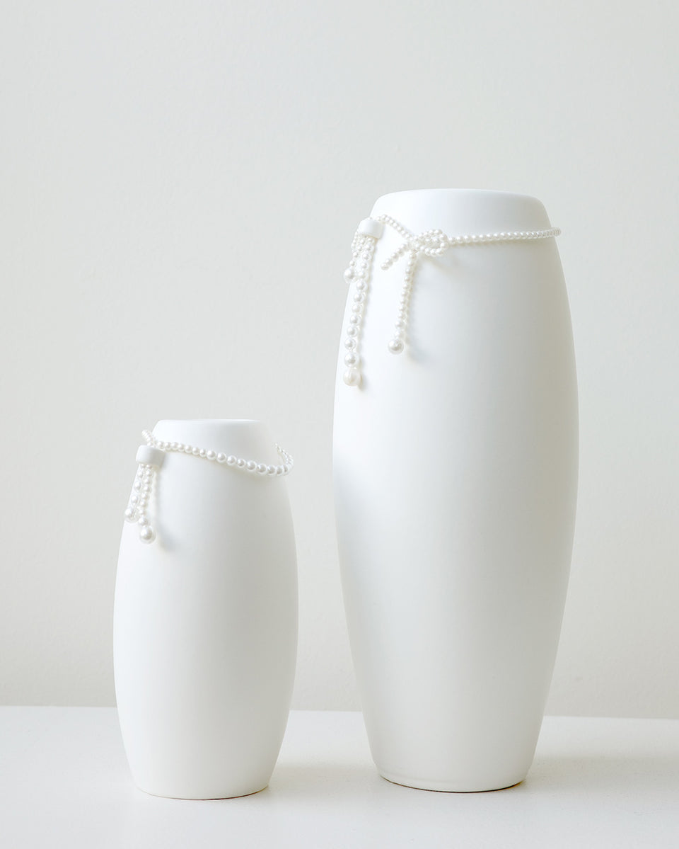 Where Time Thins - Medium Vase In Matte White w/ Faux Pearl