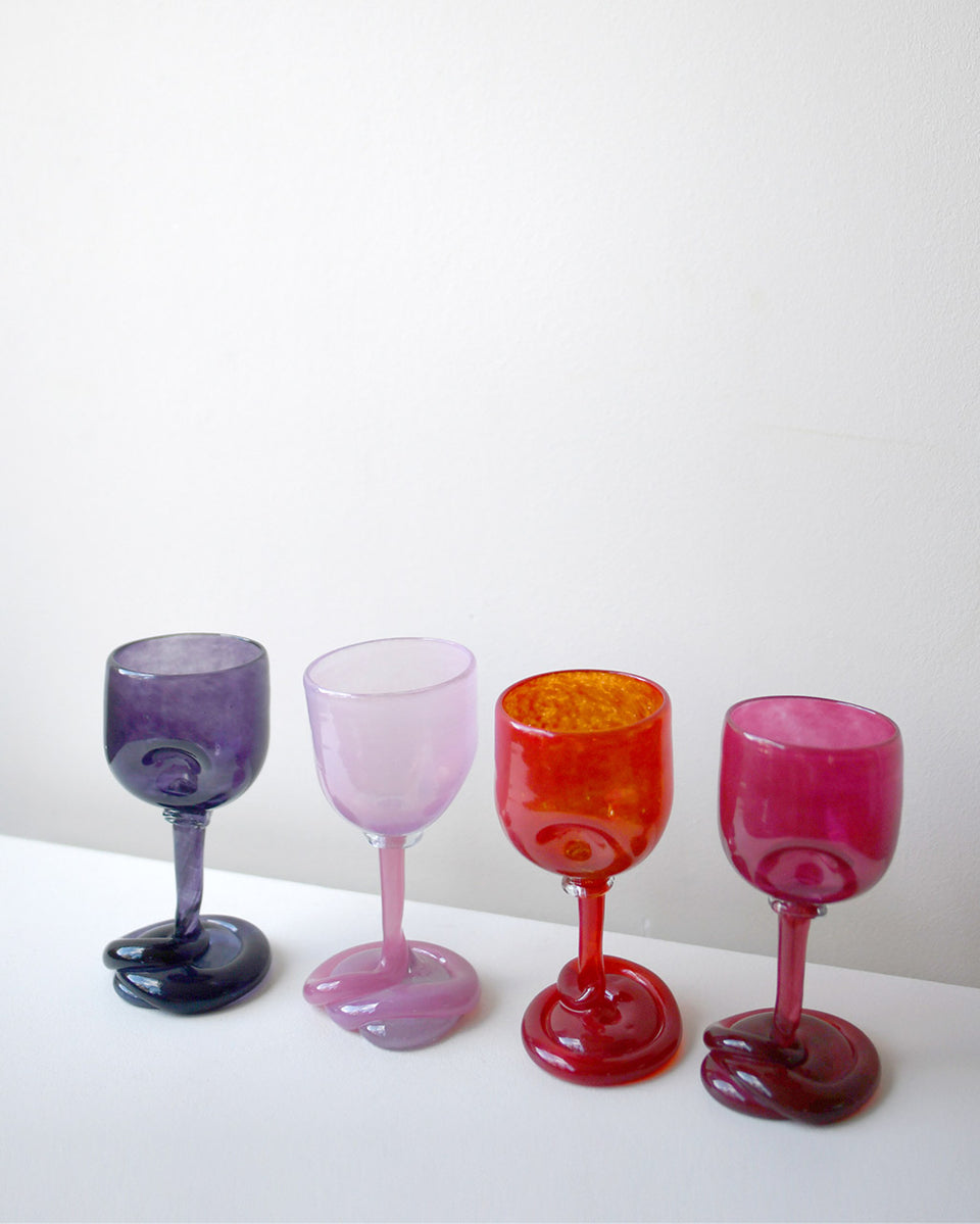 Thaw - Set of 4 Recycled Wine Glass in Red Pink Magenta Purple