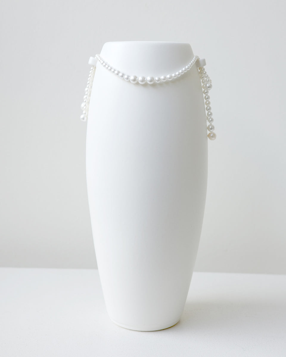 Where Time Thins - Medium Vase In Matte White w/ Faux Pearl