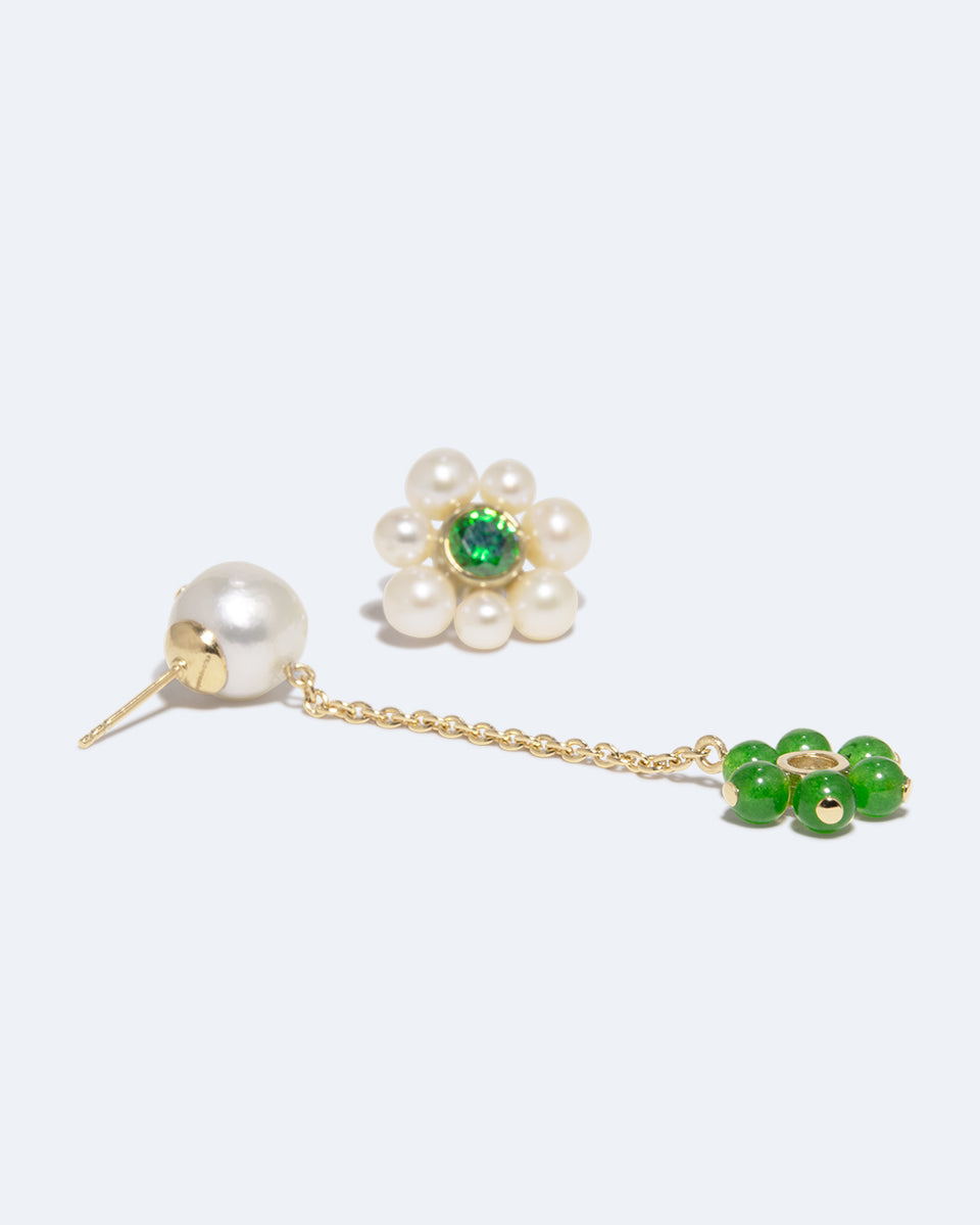 Not Brainwashed (Yet) - Pearl, Zirconia and Jade Bead Recycled Gold Vermeil Earrings