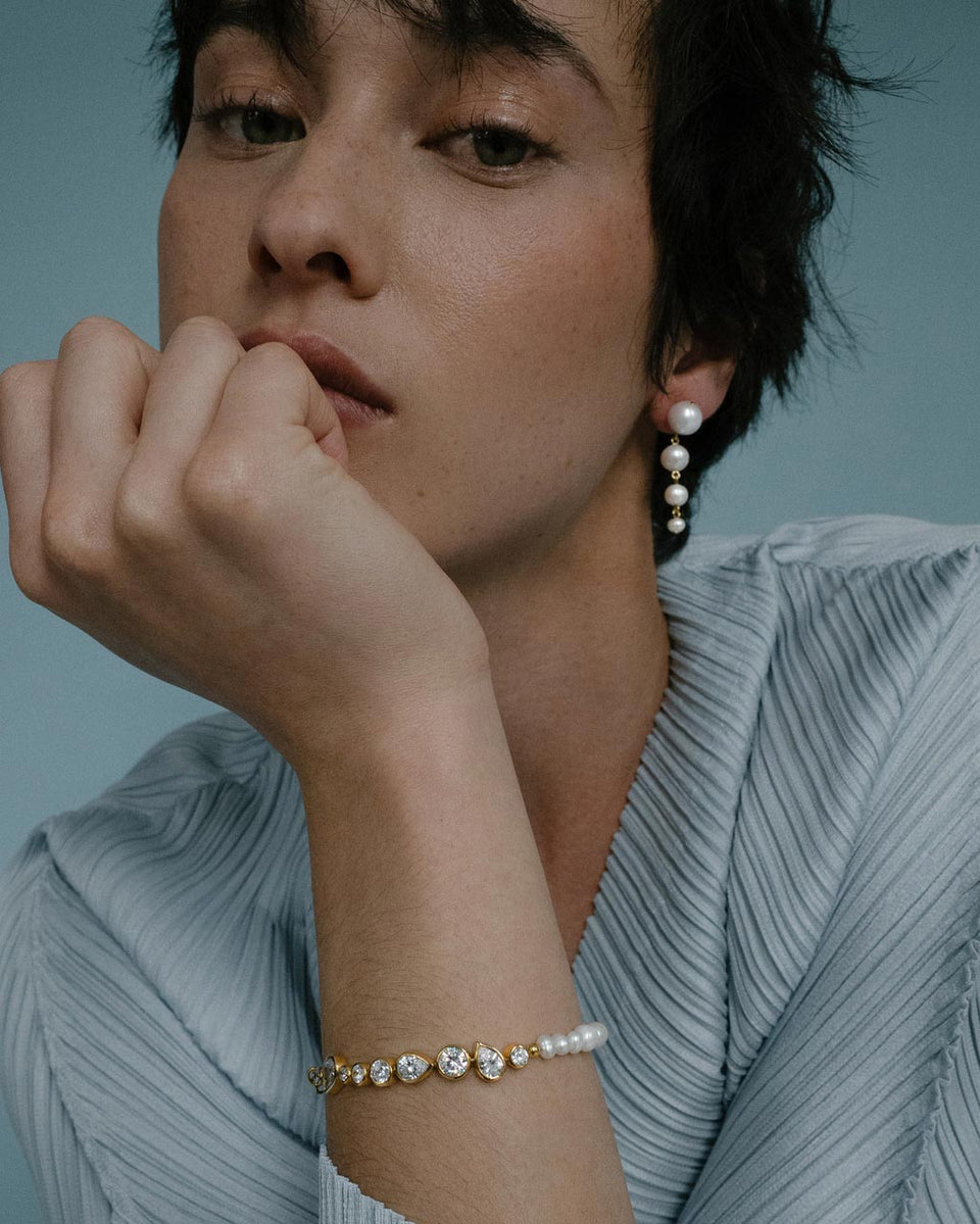 Glitch - Pearl and Zirconia Gold Vermeil Bracelet