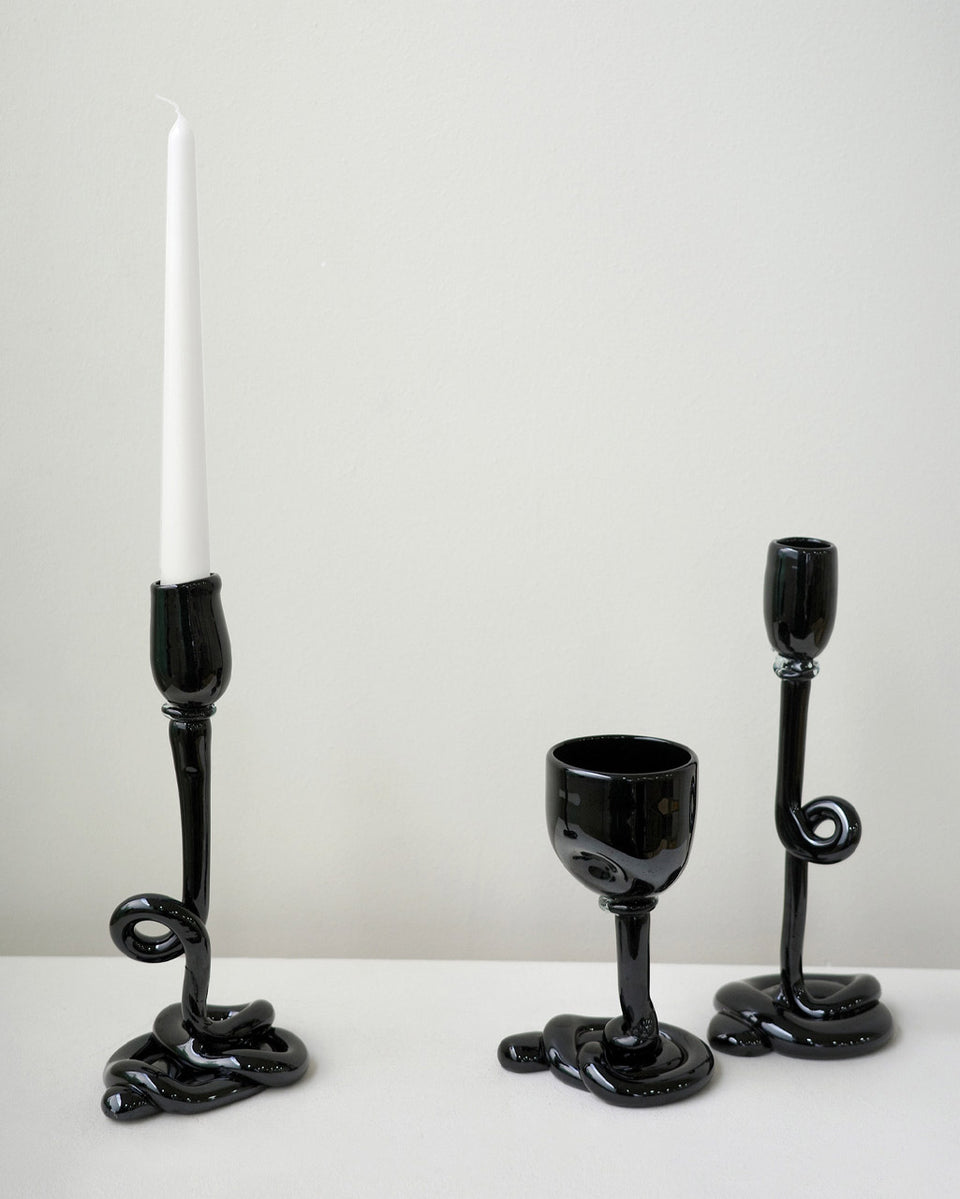 Thaw - Recycled Glass Candlestick in Black