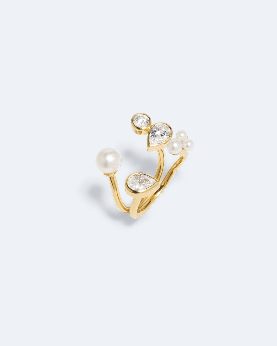 Chasing Shadows - Pearl and Zirconia Recycled Gold Vermeil Ring
