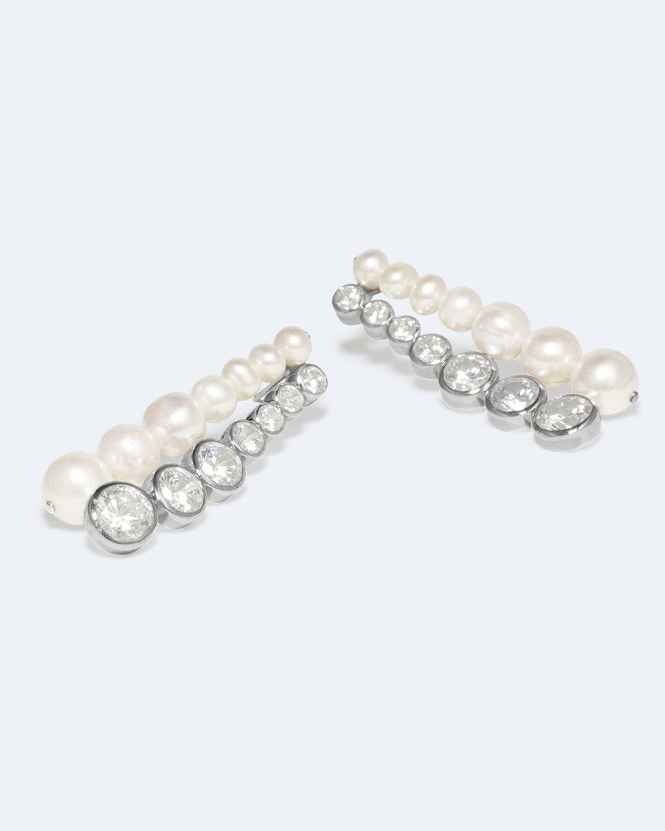 The Mirage - Pearl and Zirconia Recycled Silver Earrings