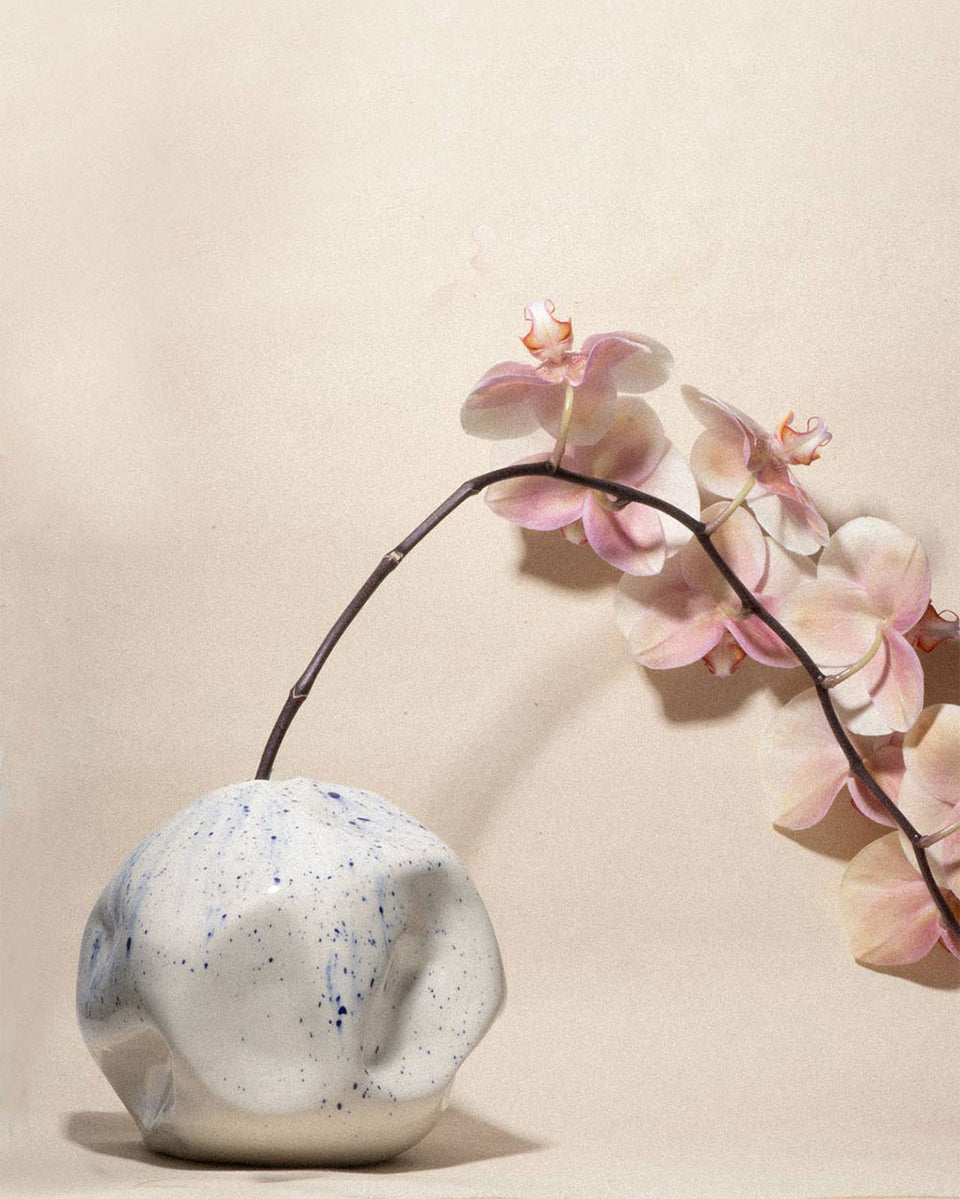 Silence of the Sea - Large Vessel in Gloss White w/ Blue Splashes