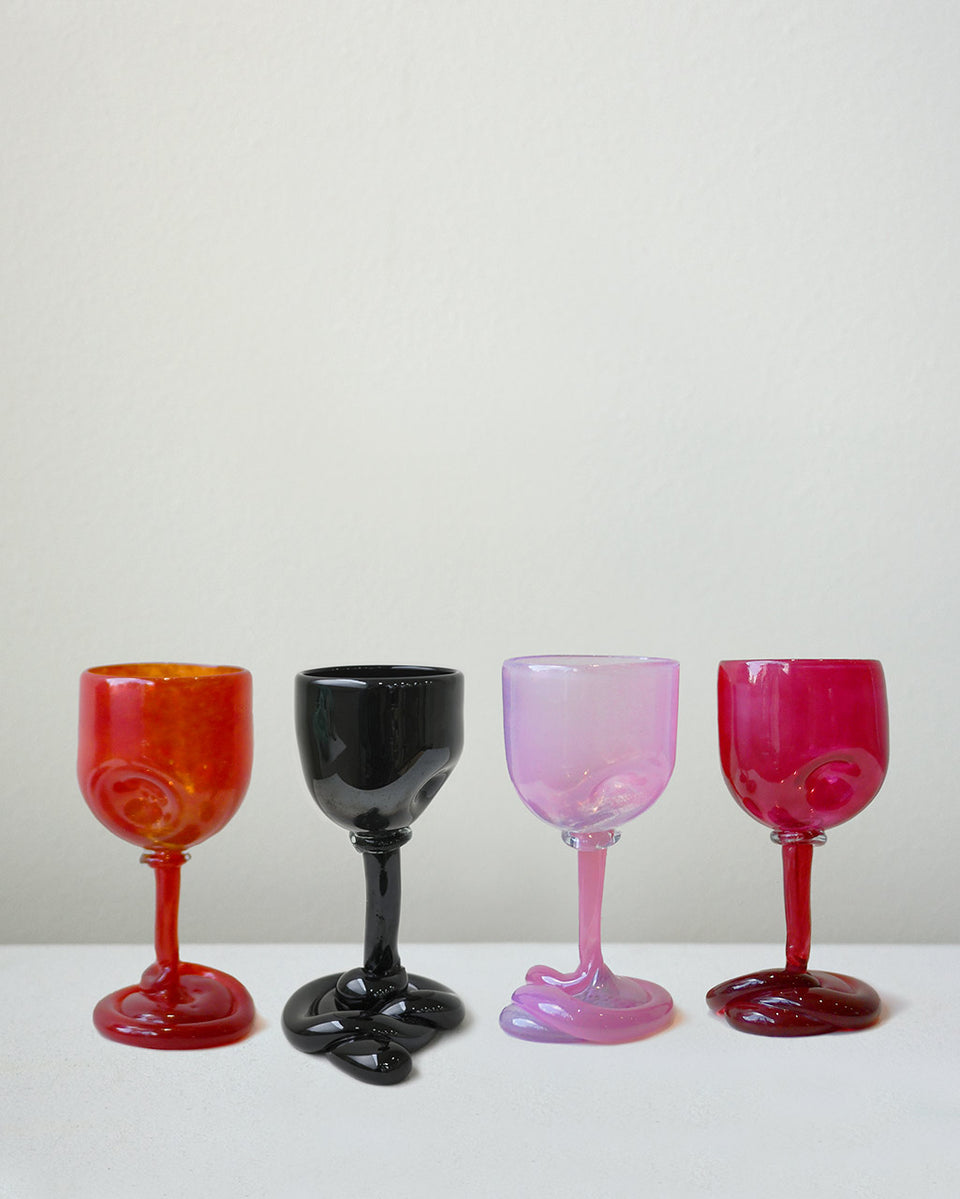 Thaw - Set of 4 Recycled Wine Glass in Red Black Pink Magenta