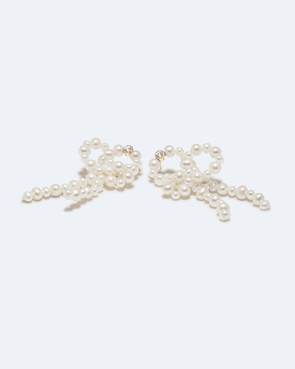 Boucles d'oreilles en vermeil or, perles et zircons « Loop-the-Loop »