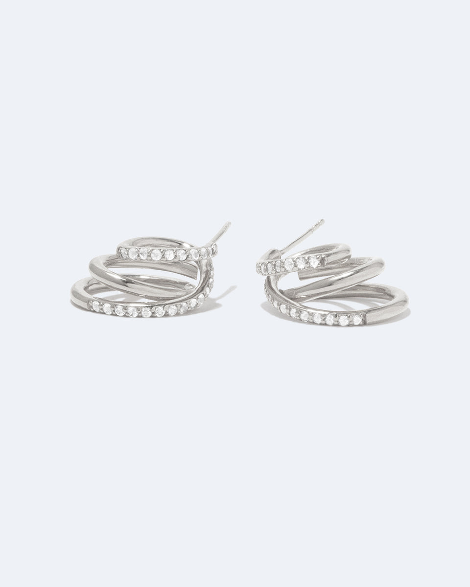 Flow - White Topaz and Platinum Plated Sterling Silver Earrings