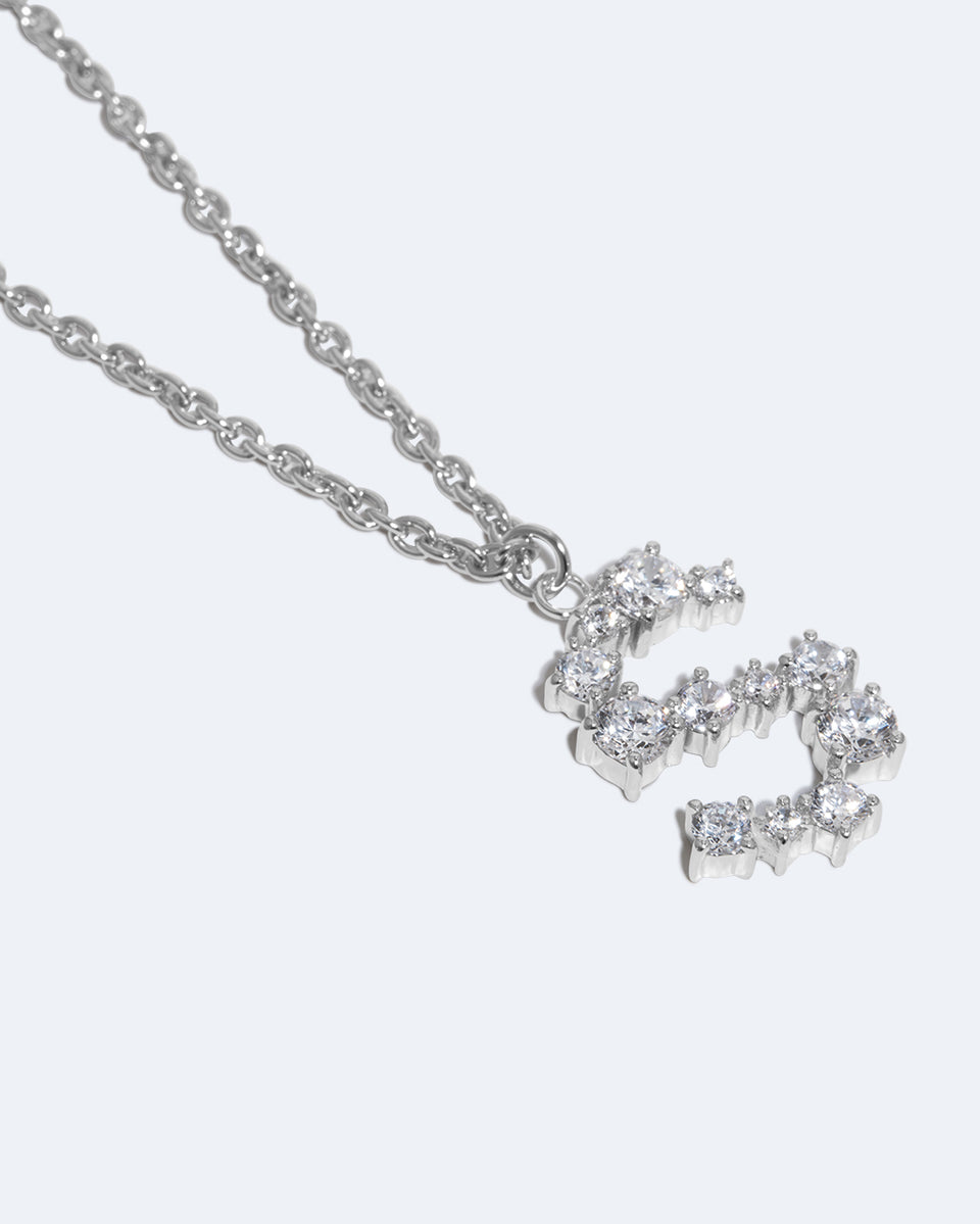 Glitchy S - Pendentif en oxyde de zirconium et plaqué rhodium