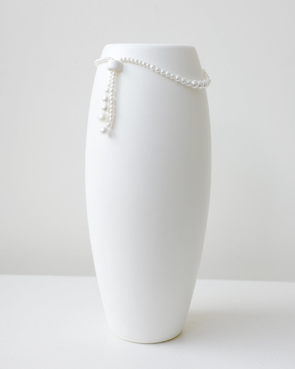 Where Time Thins - Medium Vase In Matte White w/ Faux Pearl