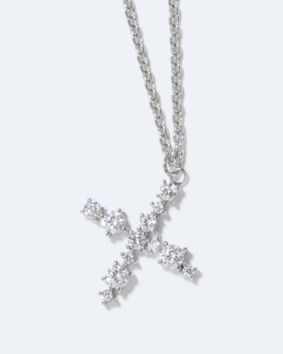 Glitchy X - Cubic Zirconia and Rhodium Plated Pendant