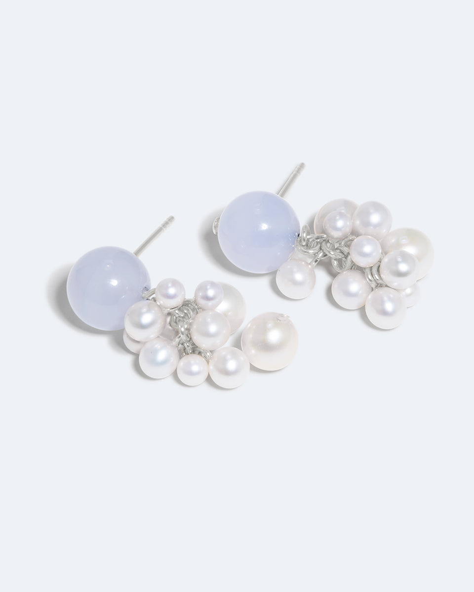 Jusqu'à l'extinction des étoiles - Boucles d'oreilles en argent recyclé avec perles et agate en dentelle bleue