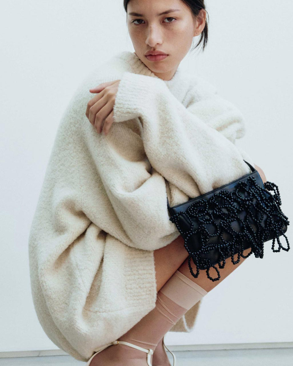 Le Sac à Main Perle Nacrée - Perles et Cuir Noir