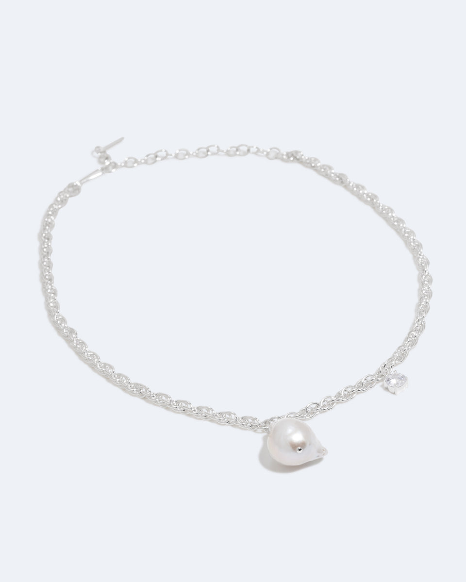The Quiet Orbit - Pearl and Zirconia Recycled Silver Necklace
