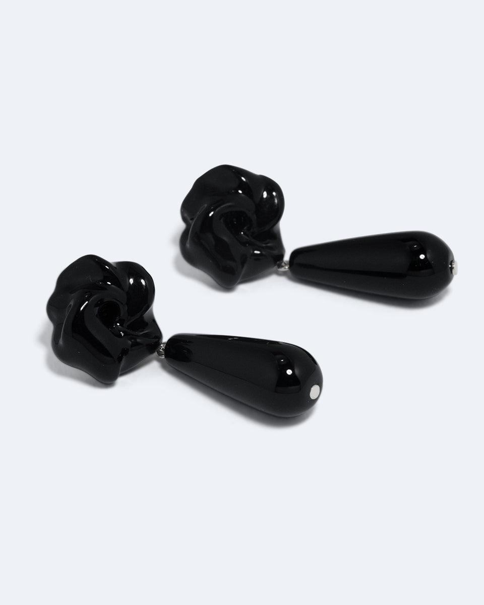Les profondeurs du temps - Boucles d'oreilles en argent recyclé, onyx noir et émail