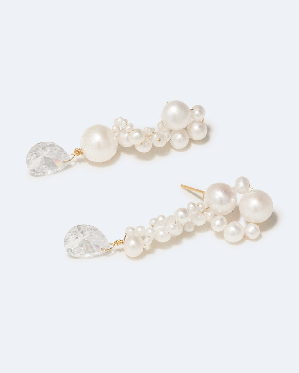 Past in a Future Tense - Pearl and Zirconia Recycled Gold Vermeil Earrings