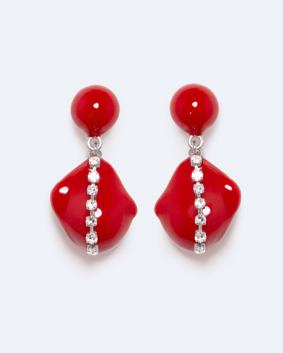 Entre les marées - Boucles d'oreilles en résine rouge et strass plaquées rhodium