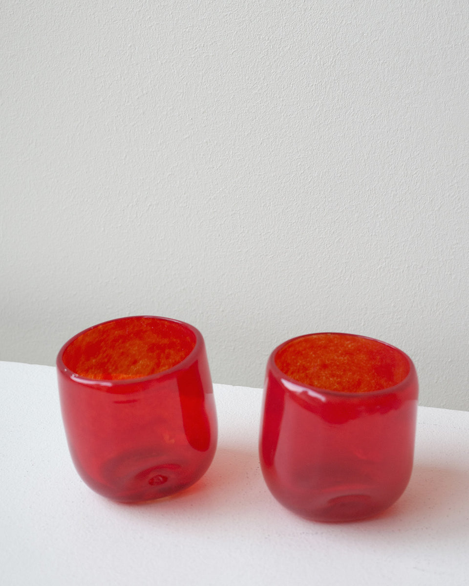Thaw - Set of 2 Recycled Glass Dimple Cup in Red