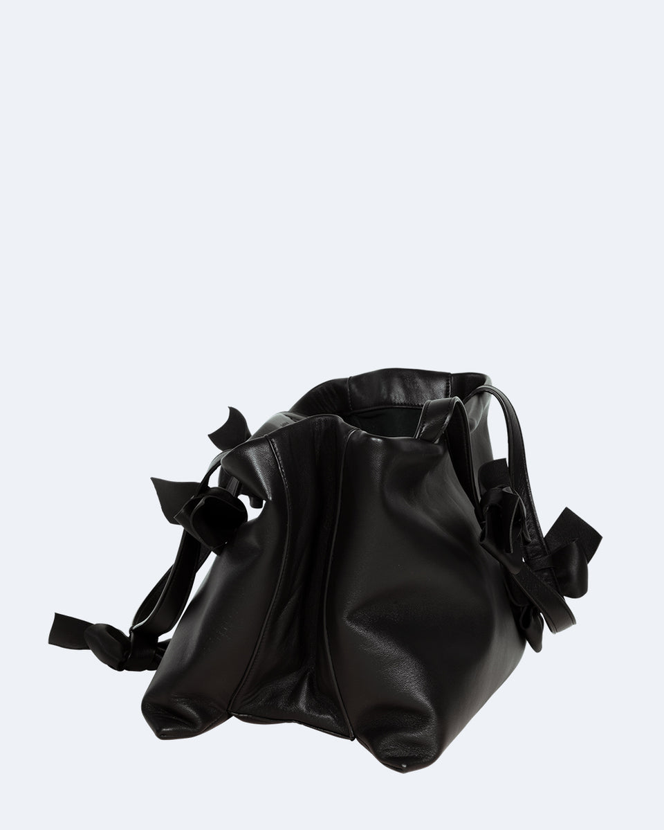 Sacs - Grand cabas en cuir noir surcyclé avec nœuds