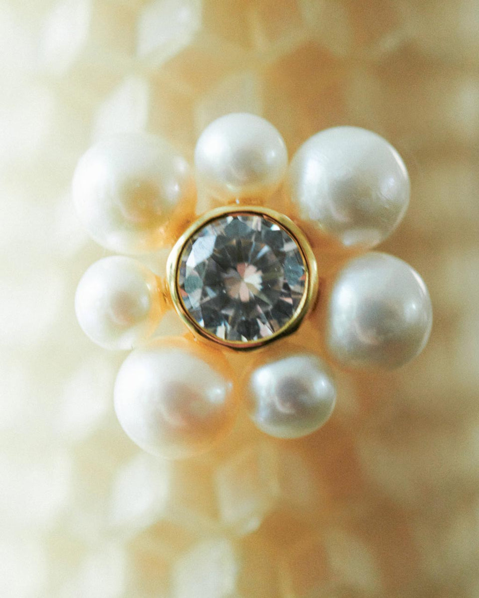 Dandelion - Pearl and Zirconia Recycled Gold Vermeil Earrings