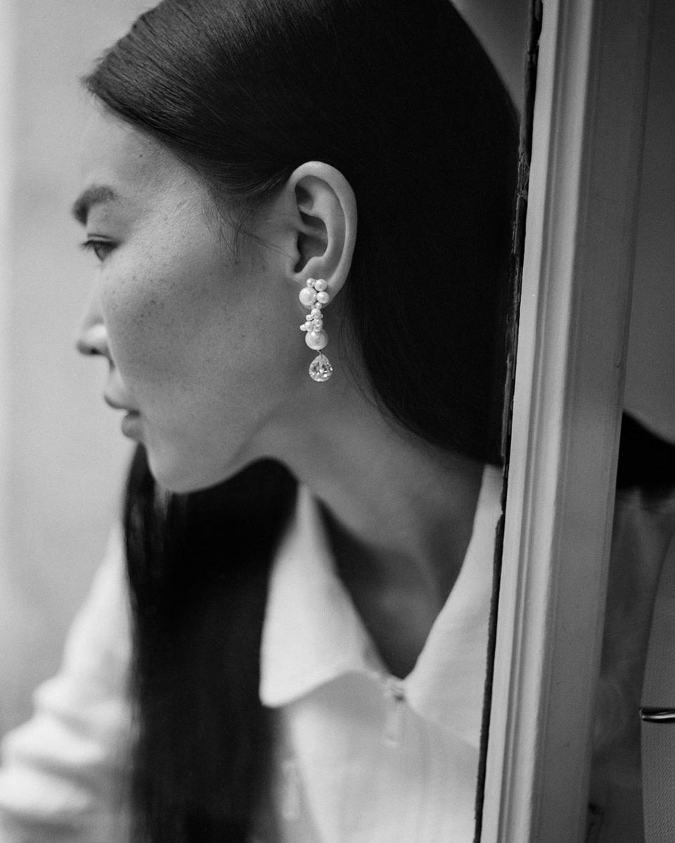 Past in a Future Tense - Pearl and Zirconia Recycled Gold Vermeil Earrings