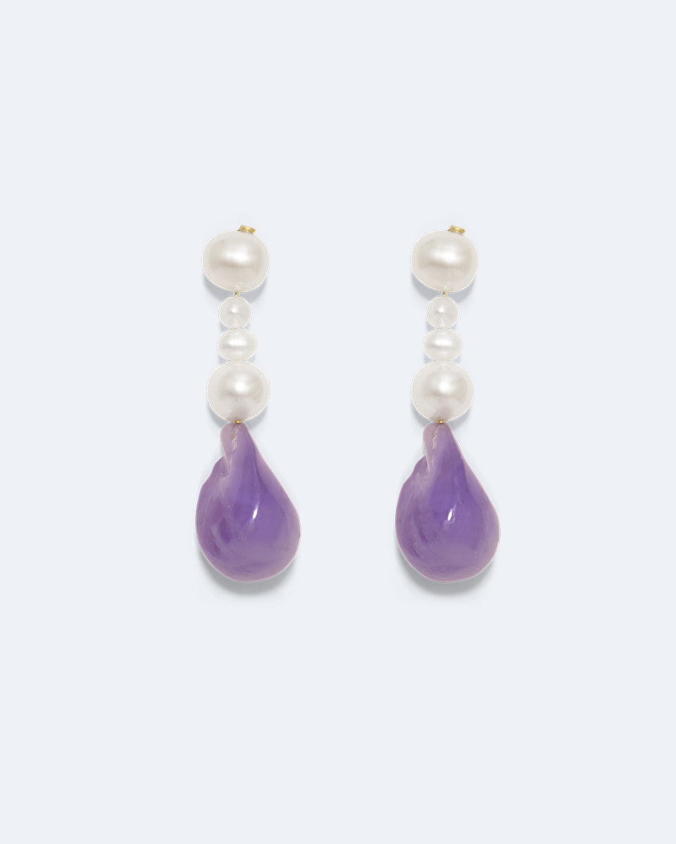 Pluck - Boucles d'oreilles en Vermeil, Résine Bio Perle et Lilas