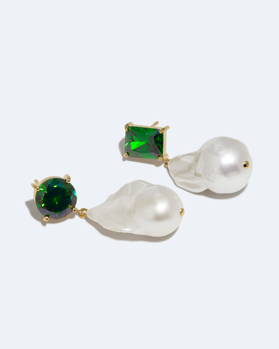 Blink - Pearl and Emerald Zirconia Recycled Gold Vermeil Earrings