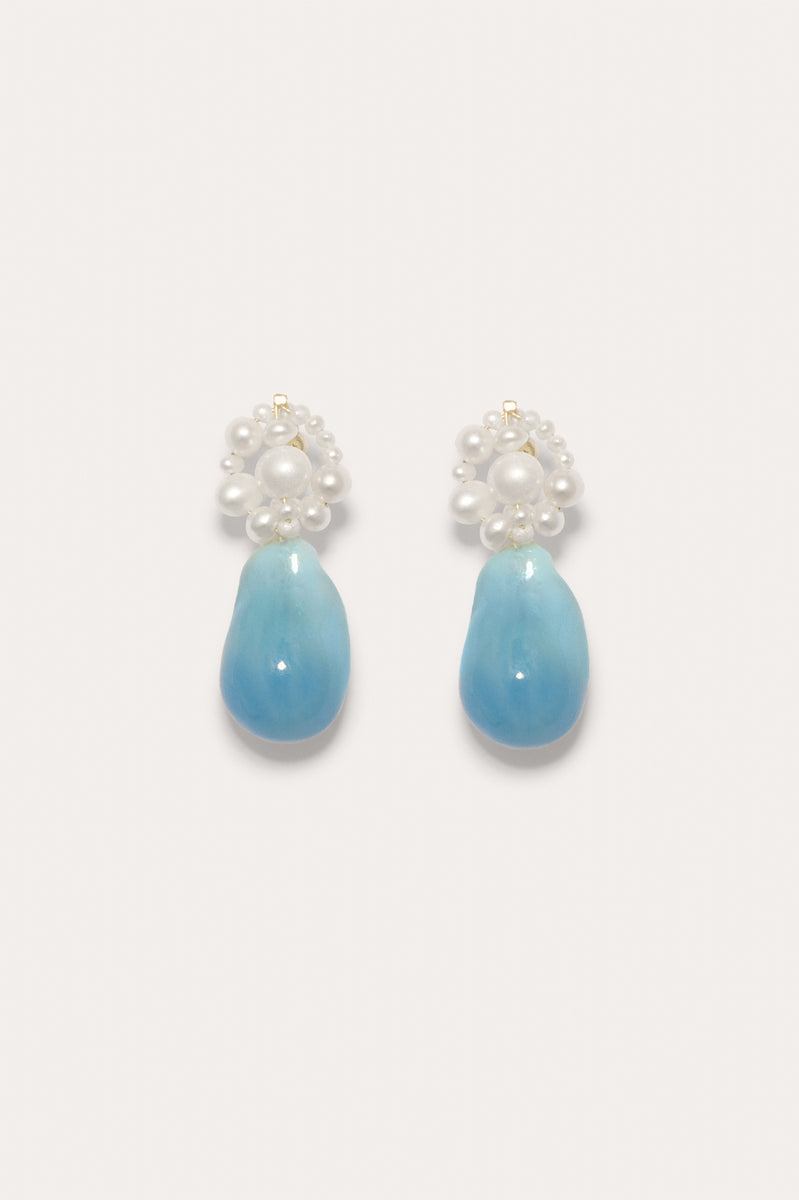 Tra‐la‐la - Pearl and Blue Bio Resin Recycled Gold Vermeil