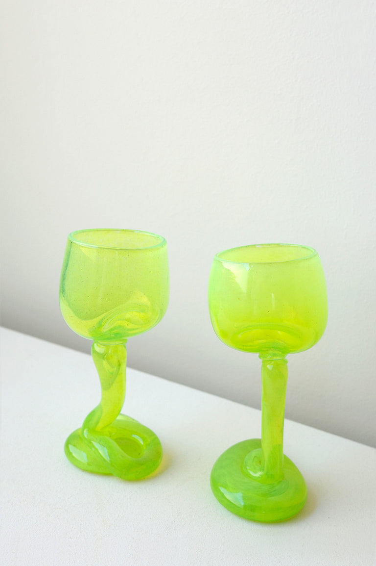 Thaw - Set of 2 Recycled Wine Glass in Acid Green