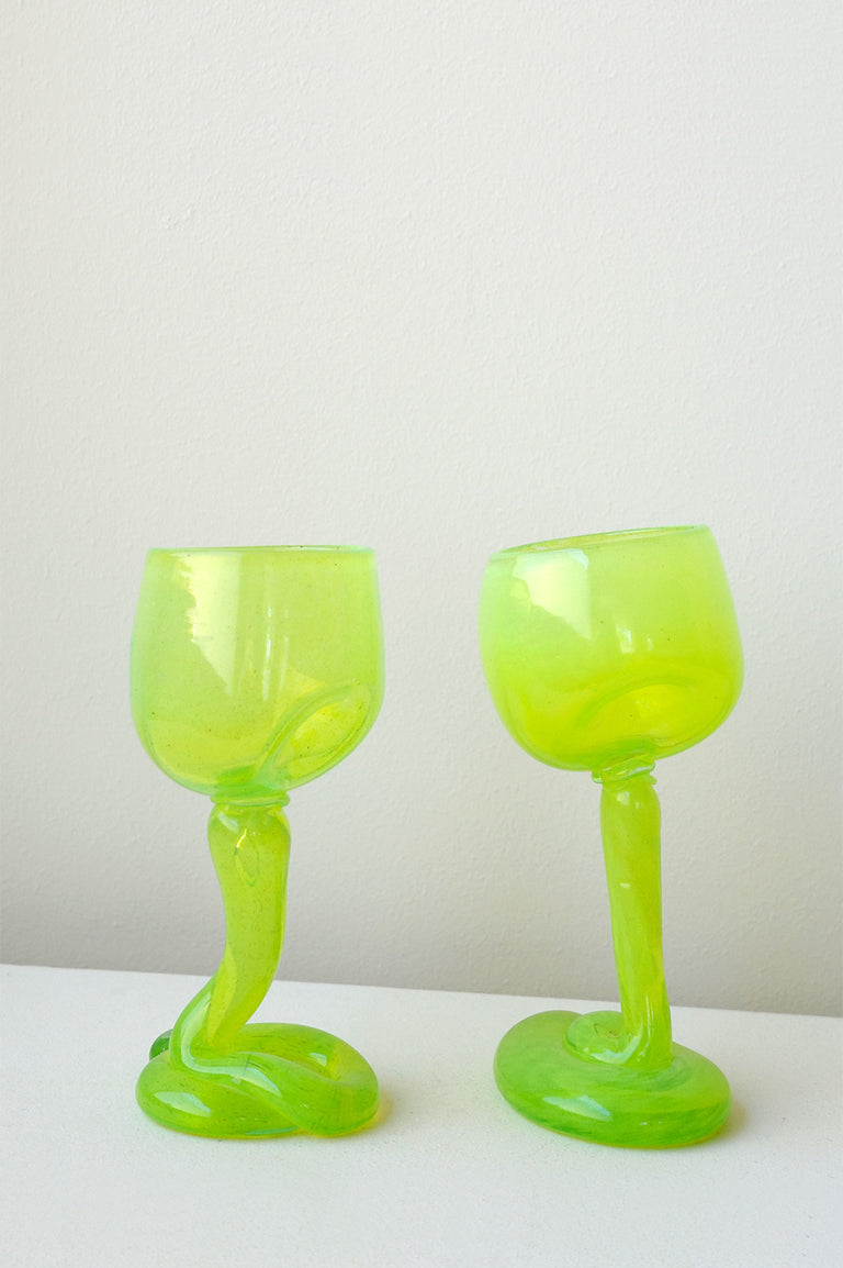 Thaw - Set of 2 Recycled Wine Glass in Acid Green