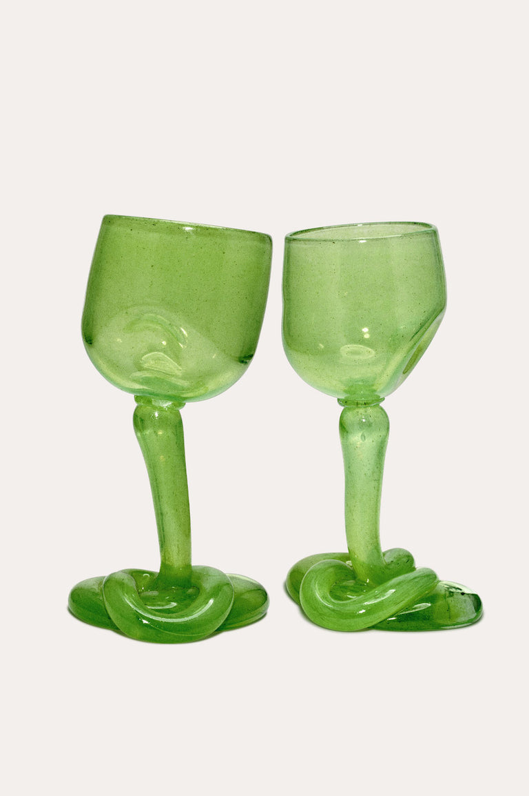 Thaw - Set of 2 Recycled Wine Glass in Leaf Green