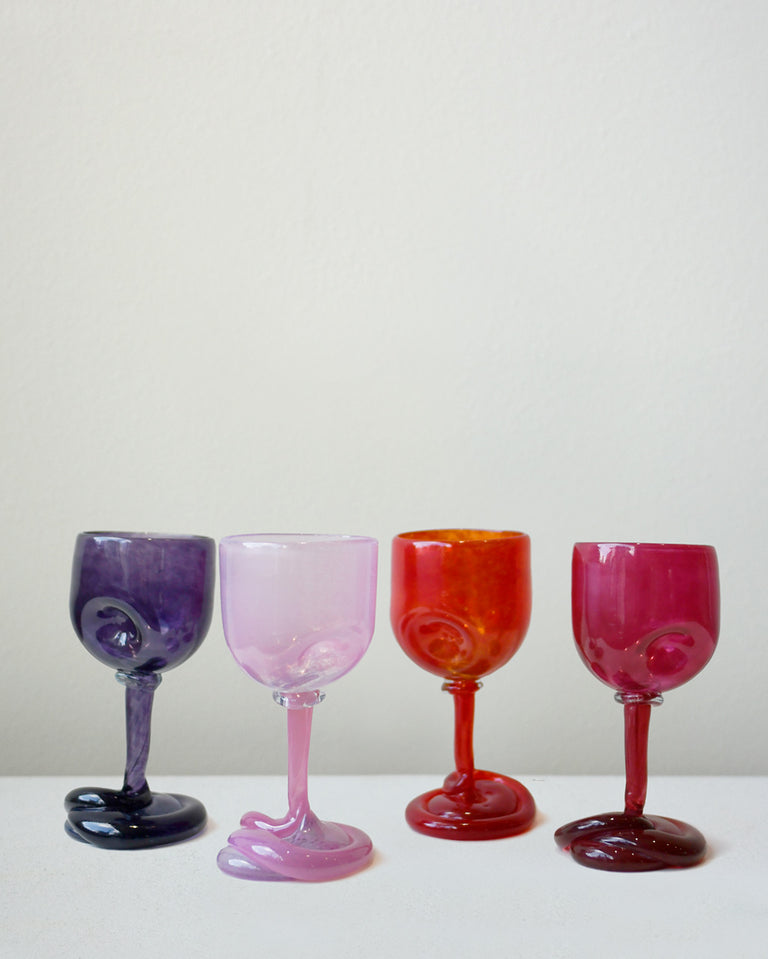 Thaw - Set of 4 Recycled Wine Glass in Red Pink Magenta Purple