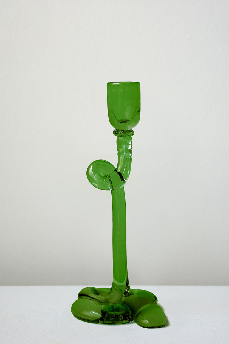 Thaw - Recycled Glass Candlestick in Leaf Green