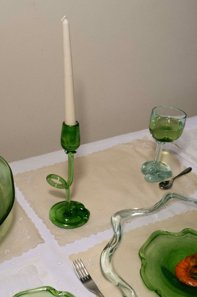 Thaw - Recycled Glass Candlestick in Leaf Green