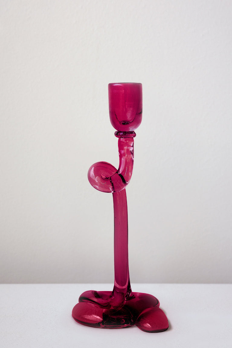Thaw - Recycled Glass Candlestick in Magenta