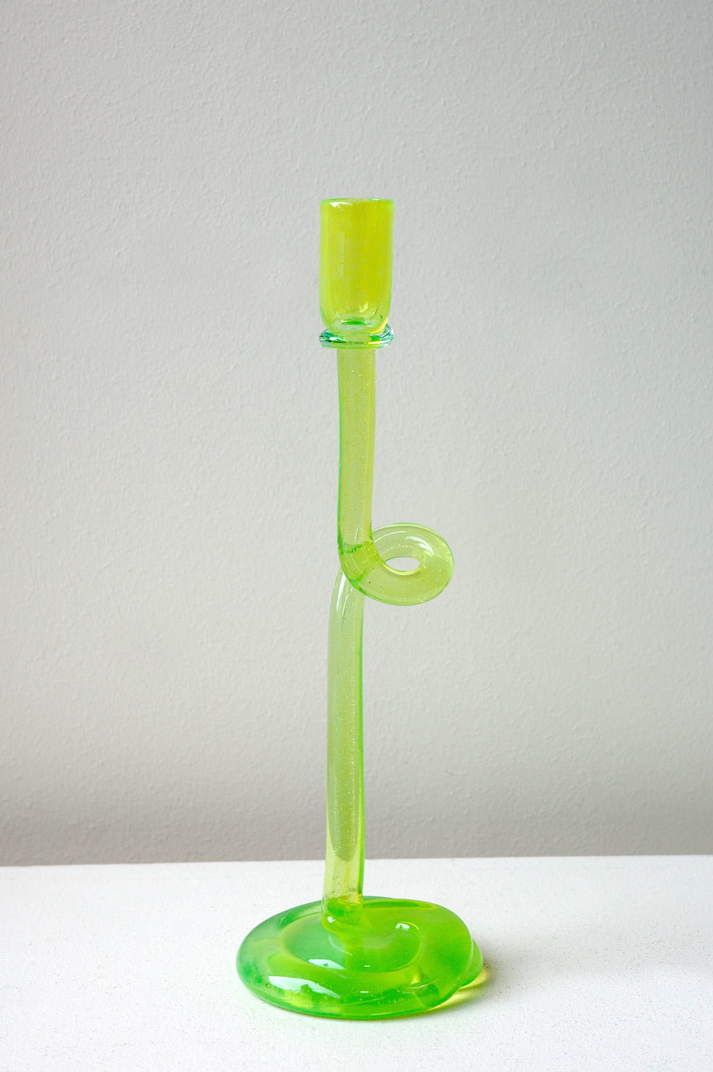 Thaw - Recycled Glass Candlestick in Acid Green by Completedworks