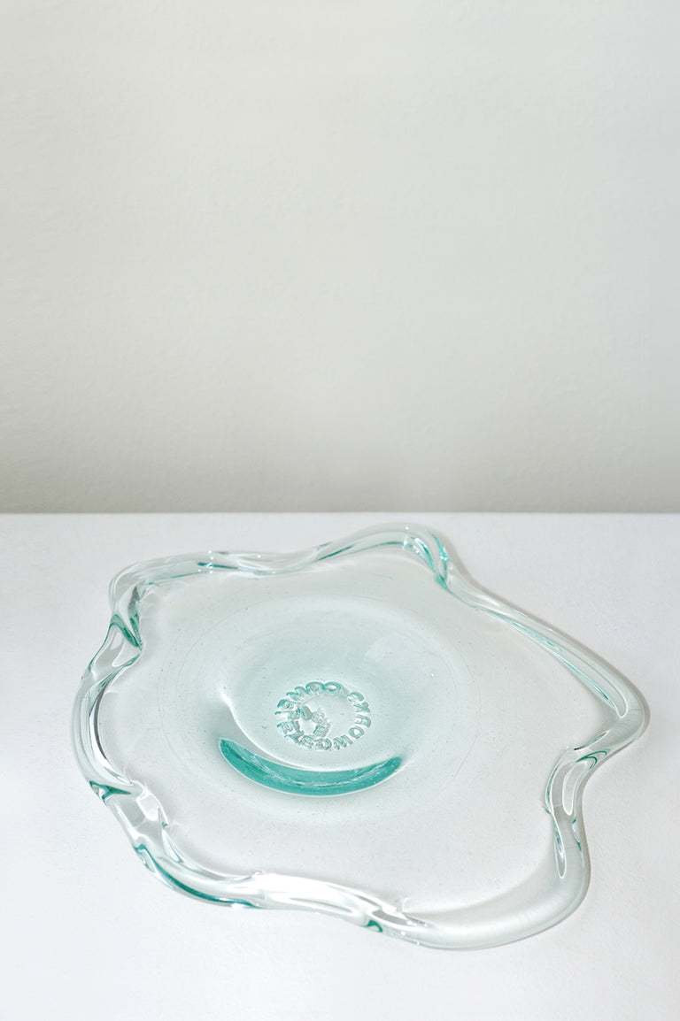 Pond - Grand plat de service en verre recyclé transparent