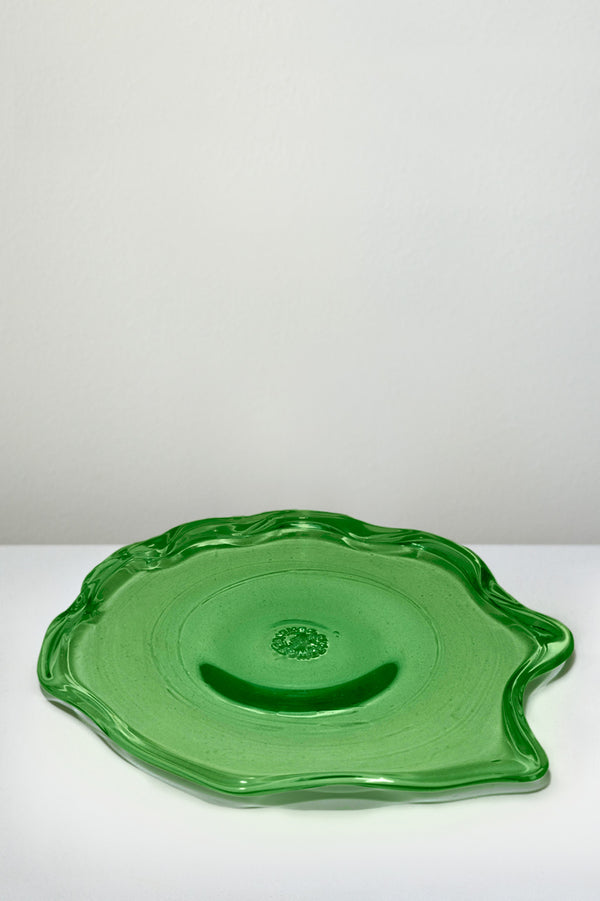 Pond - Grand plat de service en verre recyclé, Vert Feuille