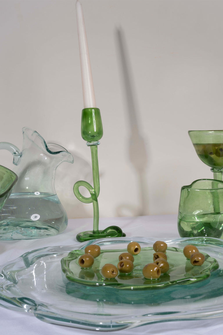 Assiette plate moyenne en verre recyclé Pond - Transparent