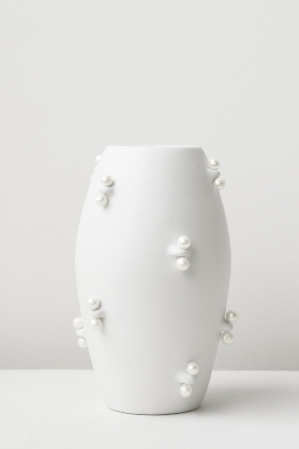 Pincé - Petit Vase Blanc Mat avec Perle d'Eau Douce