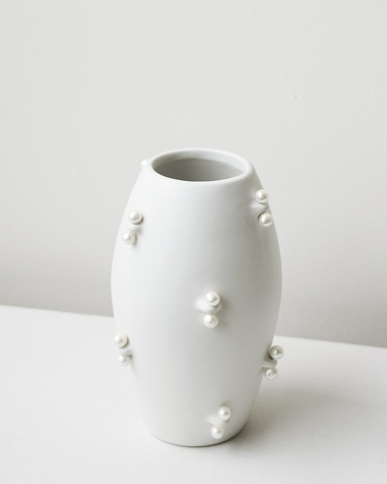 Pincé - Petit Vase Blanc Mat avec Perle d'Eau Douce