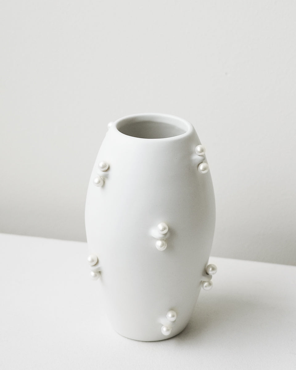 Pincé - Petit Vase Blanc Mat avec Perle d'Eau Douce