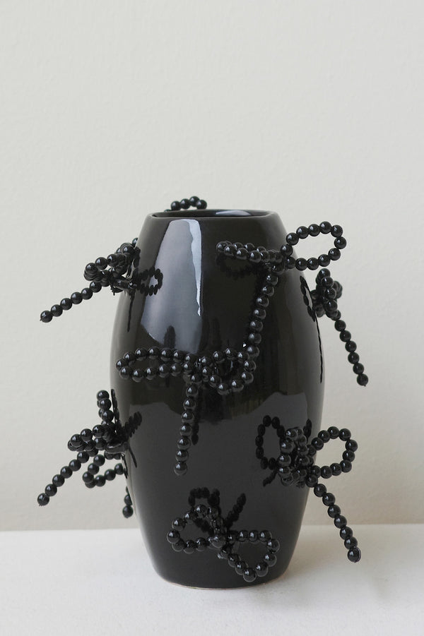 Vase « Notsobig » Power, Corruption, Lies – Noir Brillant avec Nœuds de Perles Fantaisie