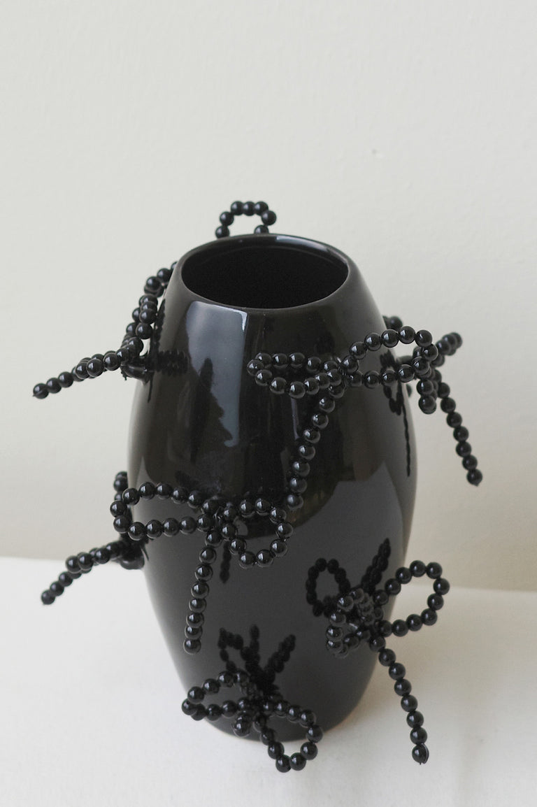 "Notsobig" Power, Corruption, Lies - Small Vase In Gloss Black w/ Faux Pearl Bows