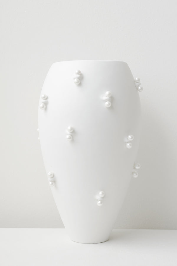 Pincé - Grand vase blanc mat avec perle d'eau douce