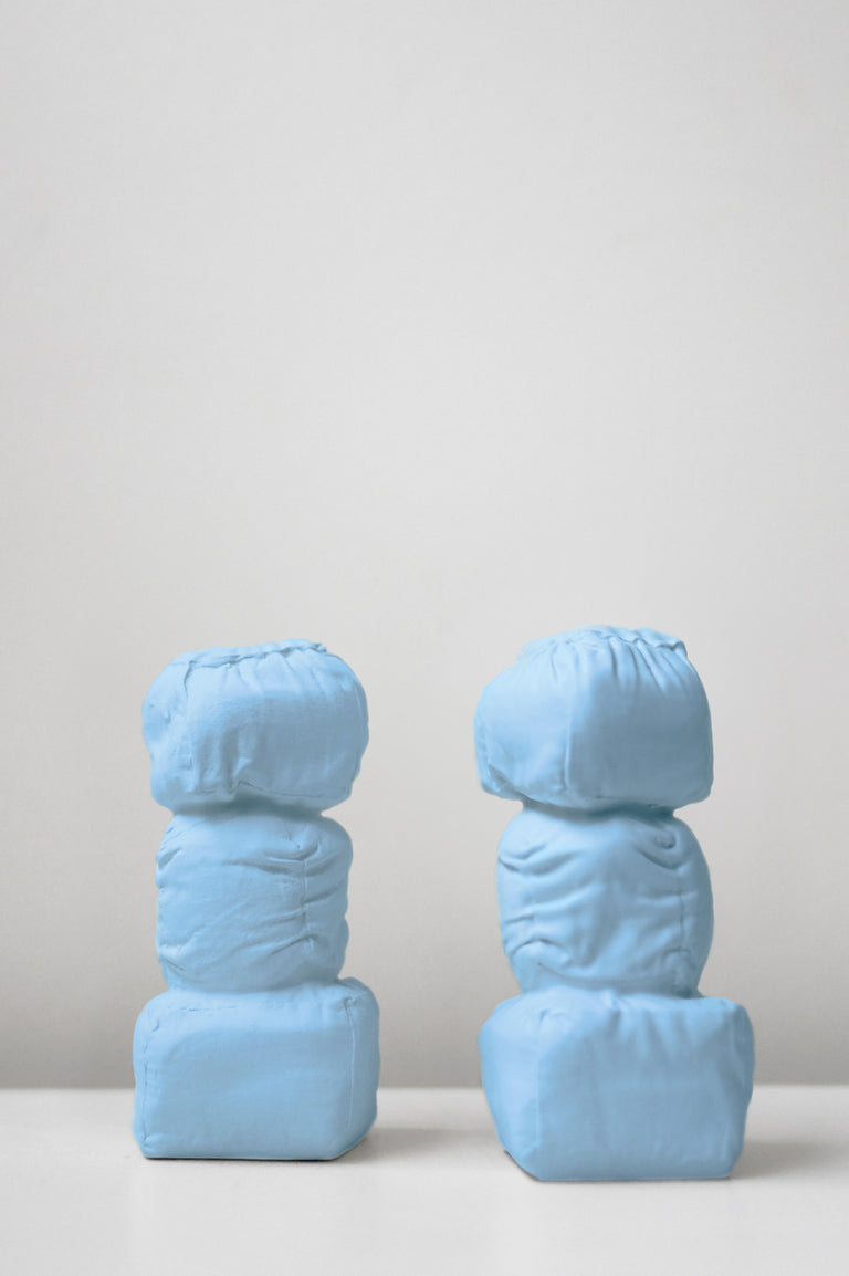 "Stuffed" - Set of 2 Candlesticks in Matte Blue