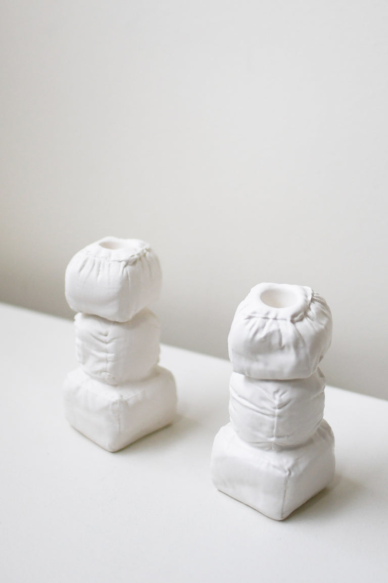 "Stuffed" - Set of 2 Candlesticks in Matte White