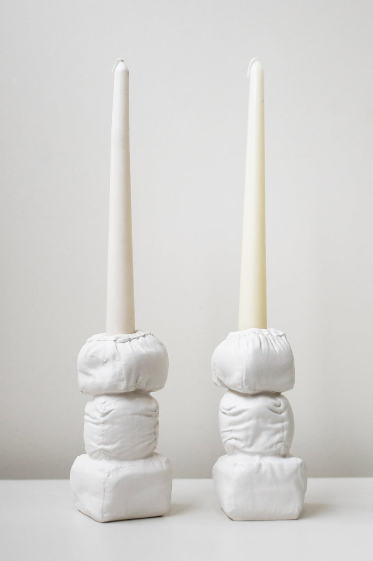 "Stuffed" - Set of 2 Candlesticks in Matte White