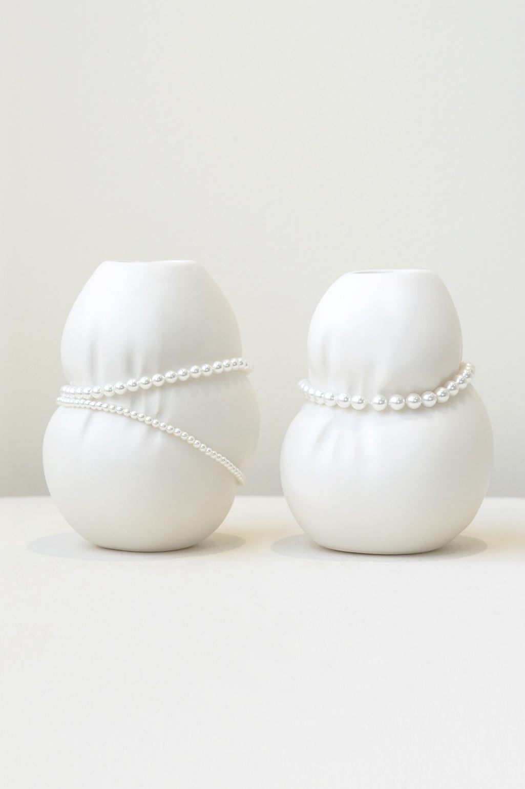 B32 - Set of 2 Small Vessels in Matte White w/ Faux Pearls